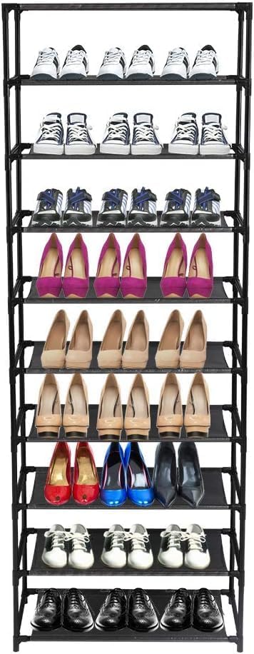 10 Tier Shoe Rack Storage Rack for 20-30 Pairs of Shoes, Stainless Steel Shoe Storage Rack for Entryway, Hallway, Room, Closet, Garage
