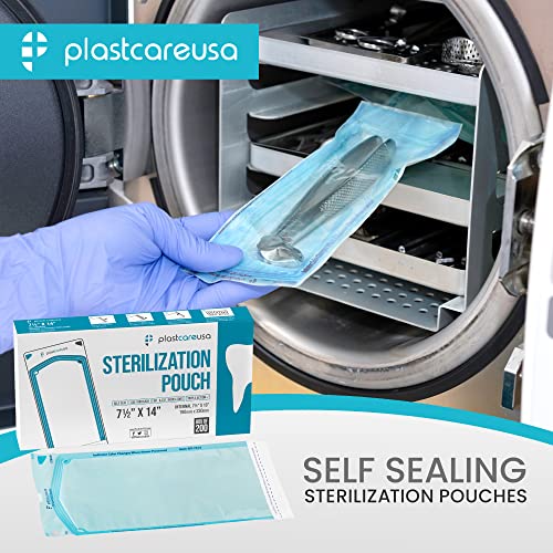 1000 7.5 X 13 Self Sterilization Pouches for Dental Offices, Autoclave Sterilizer Bags Pouch for Dentist Tools, for Cleaning Tools, 200 Pouches Per Box, 1 Box of Paper Blue Film