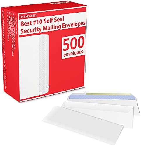 #10 Envelopes Letter Size Self Seal | 500 Business Mailing Security Peel and Sealing Envelope | 100% Tinted | no 10 White Windowless Legal Regular Plain Envelops Pack | 4-1/8 x 9-1/2 Inches | 24 LB