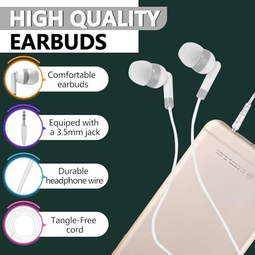 100 Pack Classroom Earbuds Headphones Bulk for School Kids Children, Wholesale Durable Earphones Class Set for Students (XPG101,100 White)