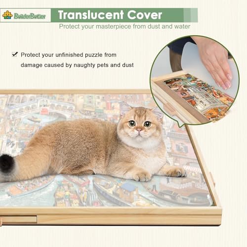 1500 Pieces Rotating Puzzle Board with 6 Drawers,26"x35" Portable Wooden Jigsaw Puzzle Table with Lazy Susan Spinning Cover