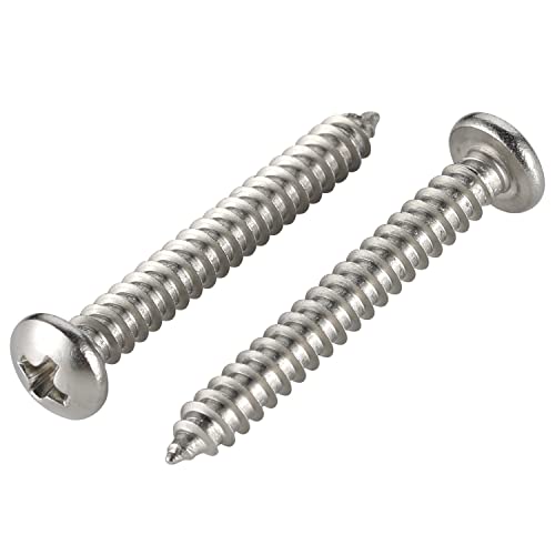 #12 x 1-1/2" Pan Head Self Tapping Screw, Pan Head Sheet Metal Screws Wood Screws, Stainless Steel 304 (18-8), 50 Pack