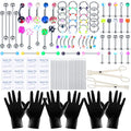 120PCS Body Piercing Kit Surgical Steel 14G 16G 20G BCR CBR Labret Lip Rings Cartilage Daith Earrings Nose Septum Nose Studs Belly Button Rings Piercing Jewelry Needles Gloves Clamps Tools