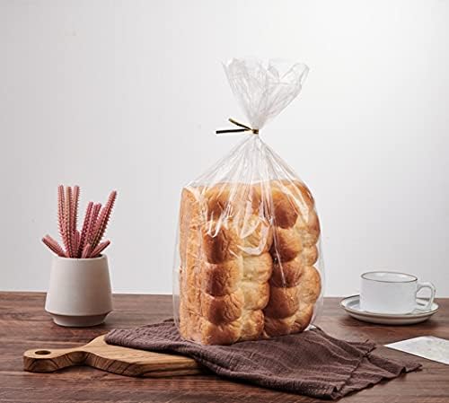 150 Piece Bread Loaf Bags - 8" x 18" Clear Gusseted Poly Bags with Free Twist Ties…