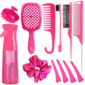 12 Pcs Hair Brush Set, 3 Pieces Slick Back Hair Brushes for Toddlers, Women, Detangling Brush for Wet Dry Curly Hair, Edge Bristles Wide Tooth Rat Tail Combs for Baby Girls (Rose Red)