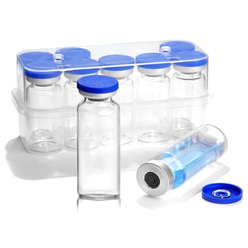 10ml Sealed Vials with Self Healing Injection Port and Plastic-Aluminum Flip Caps,Glass Empty Vials for Injection 10 Pack