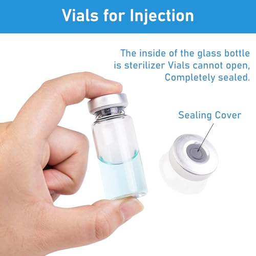 10ml Glass Vials for Injection, with Self Healing Injection Port, Transparent Sealed, Empty Vials for Injection (50, 10ml)
