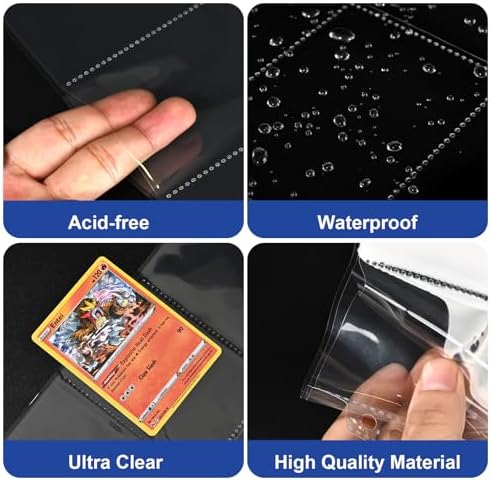 100 Pack 9 Pocket Double Side Card Sleeves Binder Sheets, Holds 1800 Cards, Trading Card Binder Sleeves for 3 Ring Binder, Card Sleeve Pages for Baseball, Football, Business, TCG, Kpop Cards