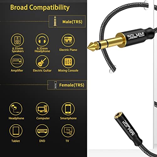 1/4 Headphone Adapter, 6.35 mm Male to 3.5 mm Female Audio Jack Adapter, Lossless Stereo Headphone Jack Adapter for Mixer Guitar Piano Amplifier Speaker or More - Matte Black(30cm)