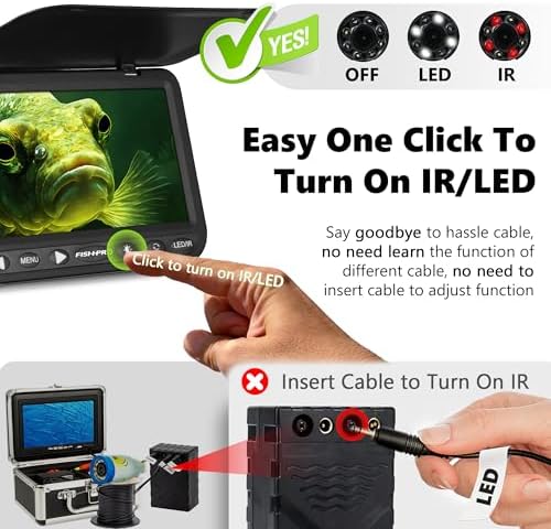 (2024 Upgrade) Underwater Fishing Camera 7'' HD 1080P (No Need Learn) Ice Fishing Camera w/10,000mAh Li-Battery, IR & LED for Dark, USB-C, Portable Ice Fishing Fish Finder Camera, 25m/82ft