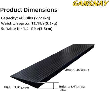 1.4" Rise Threshold Ramps for Doorways, Driveways, Heavy Duty Solid Rubber 6000lbs Capacity, Non-Slip & Cuttable Handicap Ramp for Wheelchairs, Scooters, Strollers, Curbs- 1.4″Rise (35″×7.9″)
