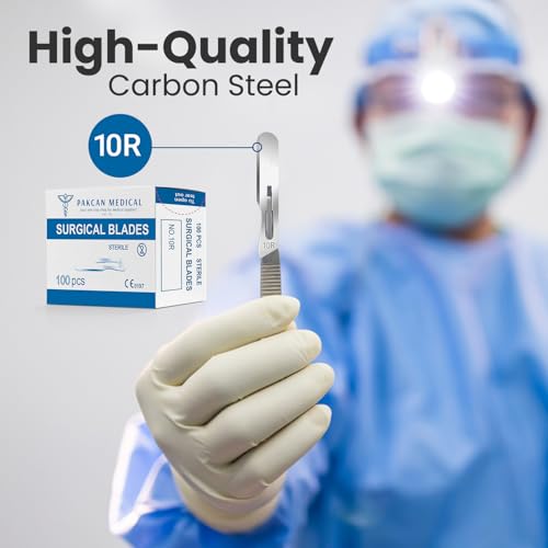 100 pcs #10R Dermaplaning Surgical Scalpel Blades 0.7 mm Extra Wide Sterile Blades Carbon Steel - Individually Wrapped Pack of 100 Blades (#10R Blades (100 Qty))