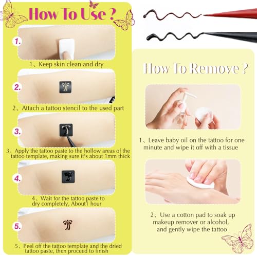 126 PCS Temporary Tattoos Stencils Kit,Henna Tattoos Kit - 6 Pcs 2 Color(Brown Black) Ink with Gloves,DIY Body Art Painting for Women Men Adults Kids