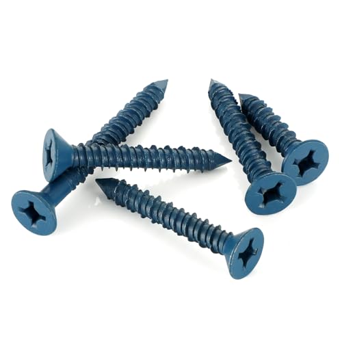1/4" x 1-1/4" Concrete Screws, 100 PCS Blue Flat Head Concrete Screws Anchor Kit with Drill Bit and Screwdriver Bit, for Masonry, Cement, Block, Brick or Stucco