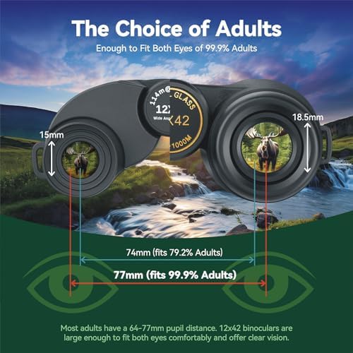 12x42 Binoculars for Adults High Powered, HD Compact Binoculars for Bird Watching with Phone Adapter, Lightweight Travel Binoculars for Cruise Ship, Sports, Concerts, Wildlife, Hiking, Hunting