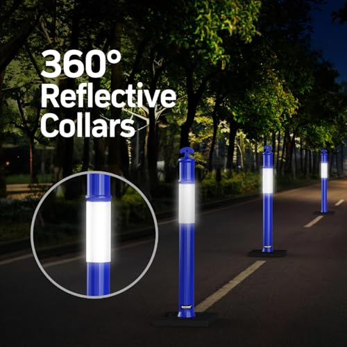 (3 Pack) BATTIFE Delineator Post with Base 45 ", Blue Traffic Delineator Cones with Reflective Collar for Construction Work, Driving Practice
