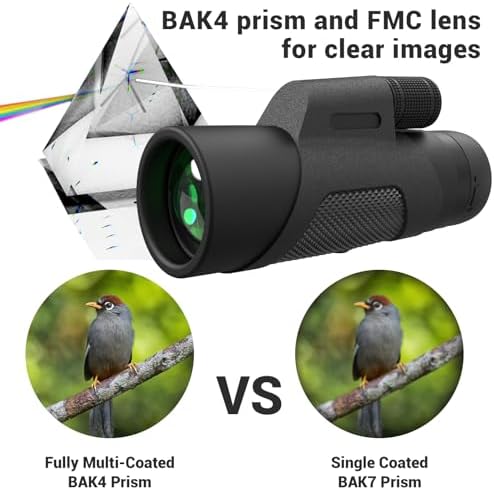 12x42 Monocular Telescope for Adults, High Powered HD Compact Monoculars Portable Handheld Telescope with BAK4 Prism FMC Lens for Hiking Bird Watching Camping Travel Concerts