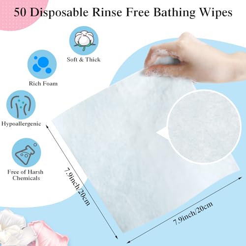 100 Pcs Rinse Free Bathing Wipes Bulk Sponges Bath Wipes All in 1 Shower Rinse Free Bath Sponges Wash Cloths for Campers, Hikers, Adults, Elderly
