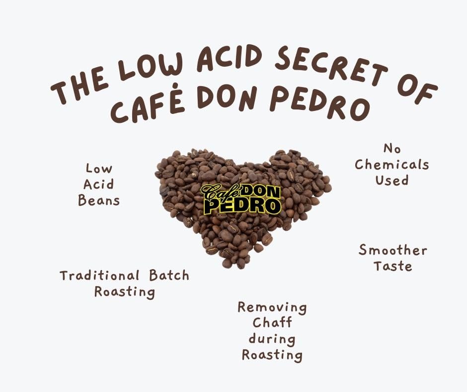 (6-pack) Cafe Don Pedro American Roast Naturally Low Acid Coffee - Large Can for Coffee Lovers with Sensitive Stomachs - Delicious, Smooth Flavor, Medium Roast Stone Ground Coffee total of 12.94 lbs of Reduced Acidity Coffee