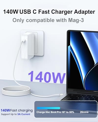 140W USB-C Charger for MacBook Pro 14",16"(2021,2022,2023),2024 MacBook pro M4, MacBook Air 13", 15" (2022, 2023, 2024,M1, M2, M3,), 140W Power Adapter