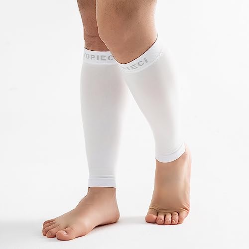 15-20mmHg White Calf Compression Sleeve Men and Women Wide Calf Sleeve Brace Compression Socks for Leg Support, Shin Splint,Pain Relief