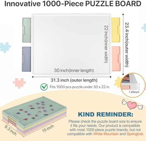 1000 Pieces Rotating Plastic Puzzle Board with Drawers and Cover, 30"x22" Portable Spinning Jigsaw Puzzle Table for Adults, Upgraded Lazy Susan, Ideal Gift for Mum