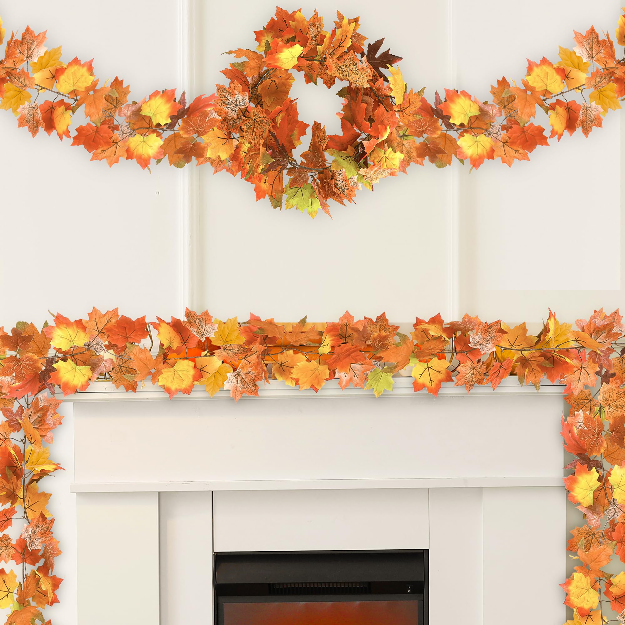 11.8FT Fall Decor, 2 Pack Fall Garland for Mantle, Fall Decorations for Home, Fall Leaves Garland, Thanksgiving Garland for Thanksgiving Decorations Indoor, Autumn Garland for Autumn Decor Outdoor