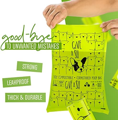 100% Certified Home Compostable Dog Poop Bags - 10% to Charity - ASTM D6400 & EN 13432 Compliant - 120 x Plant Based Compostable Poop Bags (8 Rolls)