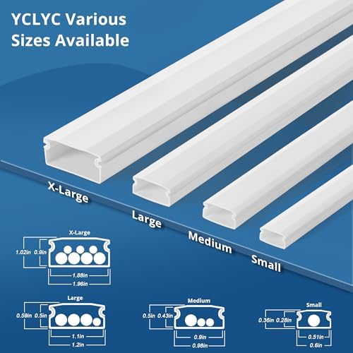 136in Cord Hider for Wall Mount TV, White Wire Covers for 1 Mini Cords, YCLYC 8Pack Cable Hider Kit, Paintable Power Wall Cord Cover, Wire Hiders for TV on Wall Cable Raceway - L17in W0.6in H0.36in