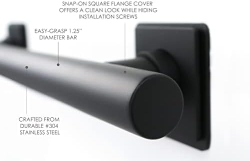 12-inch Coronado Designer Straight Bathroom Shower Grab Bar with Decorative Square Flanges, Matte Black