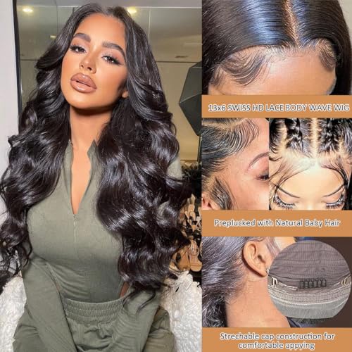 13x6 Body Wave Lace Front Wigs Human Hair Pre Plucked 30Inch 180% Density HD Transparent Lace Frontal Wigs for Women Glueless Wig with Baby Hair