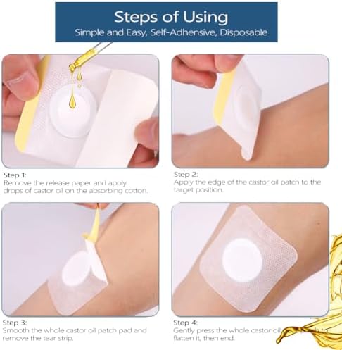 12Pcs Hypoallergenic Castor Oil Pack Wrap for Belly Button, 3.2 x 3.2 inches Disposable, Self-Adhesive, and Highly Absorbent Castor Oil Wraps Patch Pads - White
