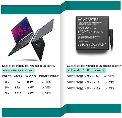 100W 90W 65W USB Tpye C Charger Fit for MSI Prestige A10 A11 13 14 15 16 Summit E13 E14 E15 E16 Laptop MS-14C2 ADP-90FE D A20-100P2A ADP-100SB D Computer Laptop Charger AC Power Supply Adapter Cord