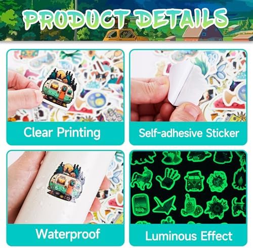 100 Pcs Cartoon Mixed Water Bottle Stickers for Kids, Glow in The Dark Cute Mixed Vinyl Waterproof Laptop Decals, Phone Case Skateboard Helmet Mug Scrapbook Decoration, Adults, Kids and Teens