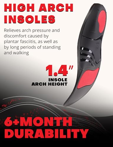 (Pro Grade) 220+ lbs Plantar Fasciitis High Arch Support Insoles Men Women - Orthotic Shoe Inserts for Arch Pain Relief - Boot Work Shoe Insole - Standing All Day Heavy Duty Support (Gray, L)