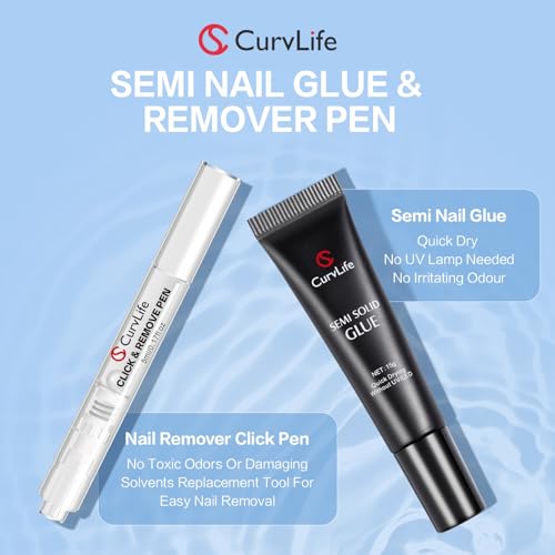 15g Semi Solid Nail Glue Gel with 5ml 3 IN 1Nail Glue Remover, No Need For Uv Light, Gel Glue for Press On Nails, Nial Glue Remover for nails, Click&Remove Pen Design