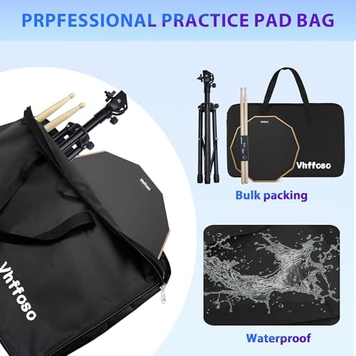 12 Inch Practice Drum Pad with Stand and Sticks, Beginner Snare Drum Pad with Drumsticks(2 pairs) and Carrying Bag, Double Sided Silent Drum Pad (Black)