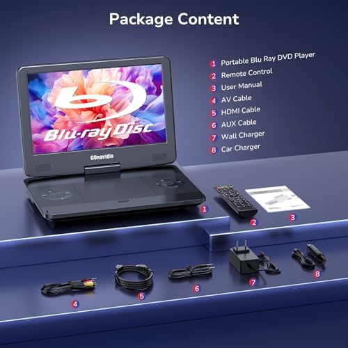 15.6" Portable Blu Ray Player with 13.3'' 1080P Screen Rechargeable Battery Support HDMI Input & HDMI Output, Sync Screen, AV Out & in, Dolby Audio, Last Memory, USB/SD Card (Black)