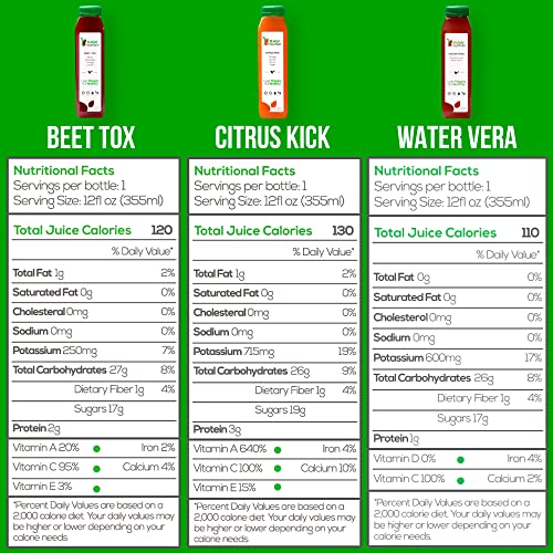 1 Day Juice Cleanse by Raw Fountain, Tropical Flavors, All Natural Raw, Cold Pressed Fruit and Vegetable Juices, Detox Cleanse, 6 Bottles 12oz, 3 Bonus Ginger Shots