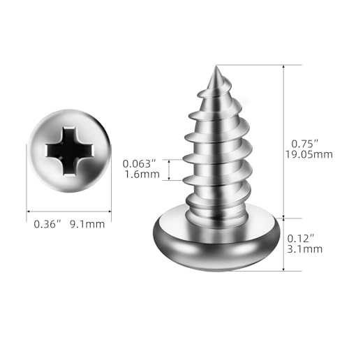 #10 x 3/4" Pan Head Self Tapping Screw, Pan Head Sheet Metal Screws Wood Screws, Stainless Steel 304 (18-8), 100 Pack