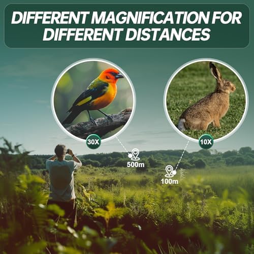 10-30x25 Small Compact Binoculars for Adults - WOZEL High Powered Zoom Binoculars for Bird Watching Hunting Hiking Travel Sports - Lightweight Binoculars with Large & Bright Field of View for Kids
