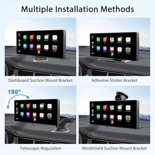 10.26" Wireless CarPlay Screen for Car,Wireless Apple CarPlay & Android Auto,Portable Car Stereo with GPS Navigation,Backup Camera,Bluetooth,Mirror Link,Drive Play,Touch Screen for All Vehicles
