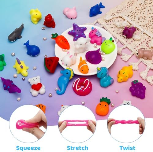 100Pcs Party Favors for Kids 4-8-12, Kawaii Mochi Squishy Toys for Kids, Bulk Fidget Toys Treasure Box Toys for Classroom Prizes,Valentine's Day Easter Egg Fillers Birthday Gifts for Kids