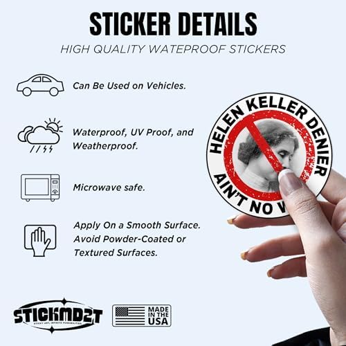 (3Pcs) Helen Keller Denier Matte Sticker Meme Book Lover Kindle Bookish 3" Waterproof Vinyl Decal Sticker Laptop, Water Bottles, Phone, Kindle Merchandise Decor Decal Gifts 3 Inches