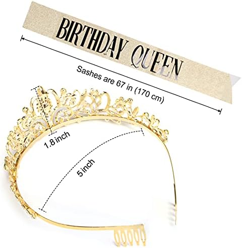 "Birthday Queen" Sash & Rhinestone Tiara Set COCIDE Silver for Women Birthday Decoration Kit Headband for Girl Glitter Crystal Hair Accessories for Party Cake Topper