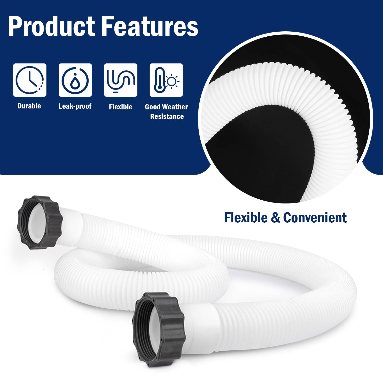 1.5" Pool Hose for Intex Filter Pump - 29060E Pool Hoses for Above Ground Pools, 1.5 Inch Pool Filter Hose for Coleman Intex Sand Filter Pumps & Saltwater Systems 59" Long (2 Pack)