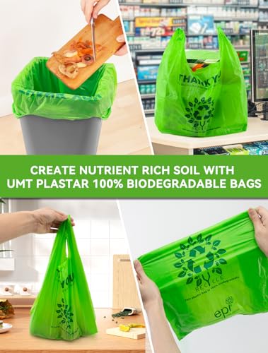 100 Count Recyclable Compostable 100% Biodegradable T-Shirt Bags | Eco-Friendly Grocery Shopping Bags | 11.5" x 6.25" x 21" | 16 Mic