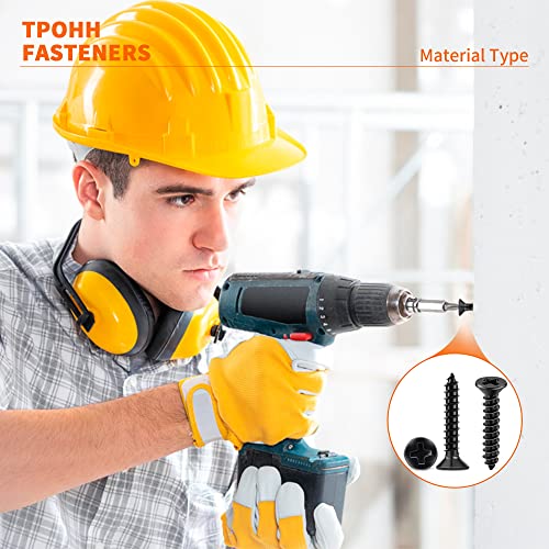 100 PCS #10 X 1-1/2 inch Black Oxide Coated Flat Head Phillips Wood Screws, Stainless Steel 18-8 (A2) Fully Threaded 10 X 1-1/2'' Multipurpose Screw by TPOHH