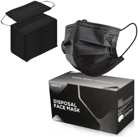 100PCs Black Disposable Face Mask 3-Ply Breathable & Comfortable Safety Mask, Protective Masks for Home, Office, School and Outdoors