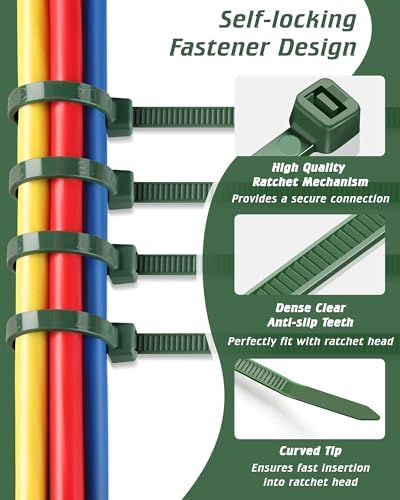 12 Inch 4.8mm Green Zip Ties, 55 Lbs PA66 Heavy Duty Plastic Wire Ties, Premium Self-locking Nylon Cable Ties Decoration Tie Wraps for Christmas Tree Oudoor Infoor Gardening Fence Grid Wall, 100 Pcs